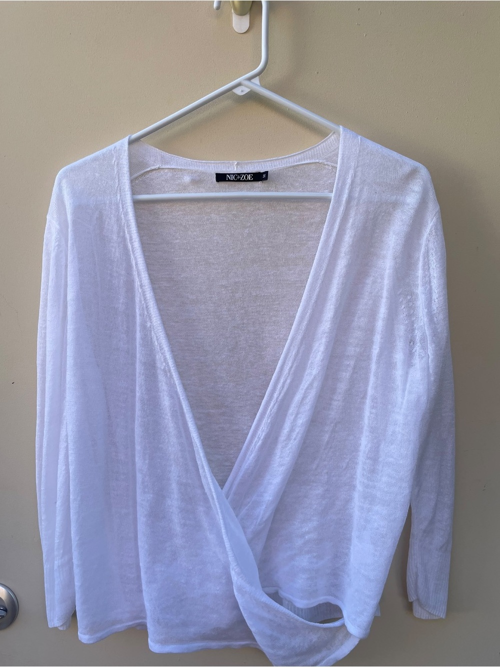 NIC+ZOE White 4-Way Lightweight Cardigan Size M Linen Blend Wrap Tie